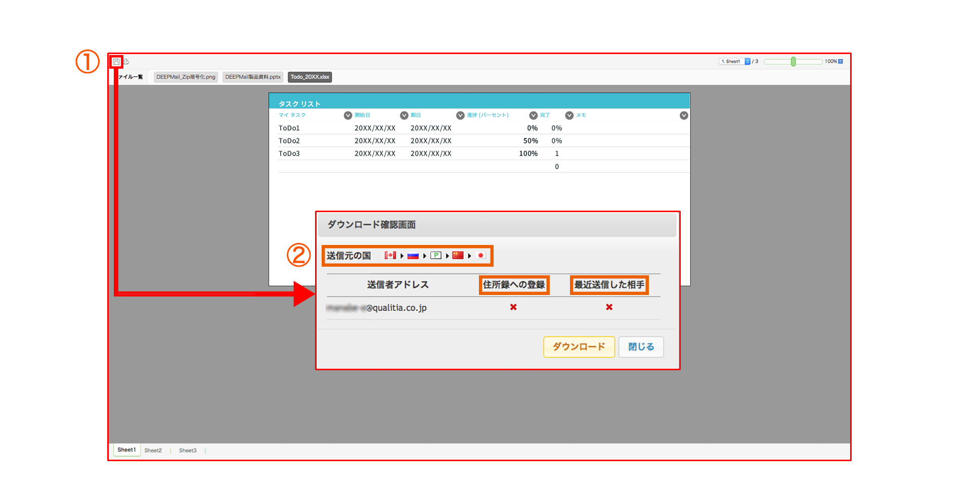 国別経路情報表示画面